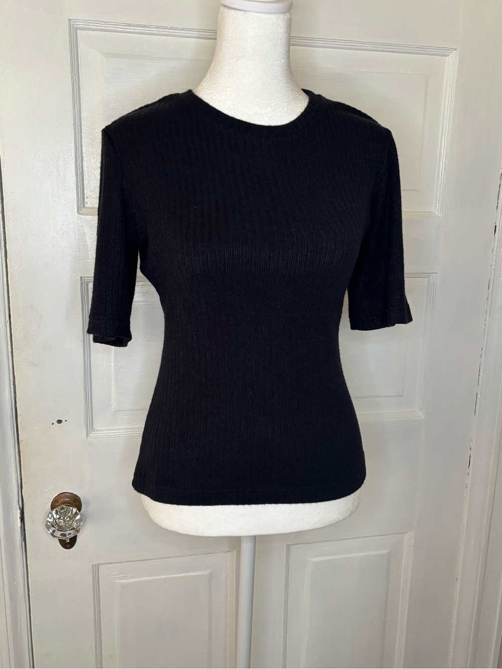Smythe Black Ribbed Short Sleeve Sweater